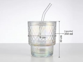 Vaso vidrio tornasolado con sorbete vidrio